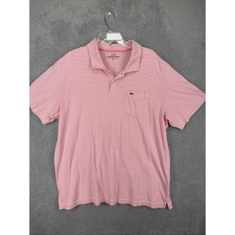 VINEYARD VINES Polo Shirt Mens XL Pink Stripe S/S Cotton Whale Golf Casual